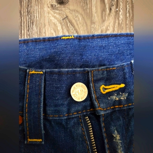 VINTAGE TRUE RELIGION FLARED JEANS - 32W UK 10 BLUE COTTON - Picture 6 of 11